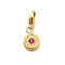 304 Stainless Steel Pendants Decoration, with Rhinestone & Lobster Claw Clasps, Ion Plating(IP), Flat Round, Real 14K Gold Plated, Fuchsia, 12.5x9x2.5mm