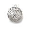 Brass Pendants, Cadmium Free & Nickel Free & Lead Free, Hollow, Flat Round, Platinum, 22x19x13mm, Hole: 1.8mm