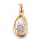 304 Stainless Steel Pendants, with Cubic Zirconia, teardrop, Clear, Golden, 24x13x6mm, Hole: 5x3mm
