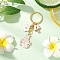 Alloy Enamel Keychains, with Iron Split Key Rings, Rabbit with Flower & Mushroom, Golden, Pink, 81mm