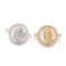 Brass Micro Pave Cubic Zirconia Links connectors, with Shell, Flat Round with Virgin Mary, Clear, Mixed Color, 15x21x2.5mm, Hole: 1.2mm