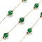 Handmade Round Dyed Natural Malaysia Jade Beaded Chains, with Ion Plating(IP) 304 Stainless Steel Paperclip Chains, Unwelded, Real 18K Gold Plated, Green, 2.2x1x0.5mm