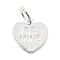 925 Sterling Silver Be Mine Heart Charms, with 925 Stamp and Jump Rings, Silver, 11x10.5x1mm, Hole: 4mm