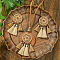 Bohemian Style Alloy & Wood Jewelry Set, Flat Round Tassel Earrings & Necklaces, Antique Bronze, Light Yellow, Necklace: 400mm, Earrings: 80X45mm