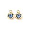 304 Stainless Steel Charms, with Rhinestone, Flat Round, Polishing, Real 18K Gold Plated, Royal Blue, 9x6.5x3.5mm, Hole: 2mm