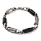 201 Stainless Steel Column Link Chain Bracelets, with 304 Stainless Steel Clasps, Stainless Steel Color, Black, 9-1/4 inch(23.6cm)