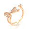 Scissors Shape Brass Micro Pave Clear Cubic Zirconia Cup Peg Ring Settings, Cuff Ring Settings for Half Drilled Beads, Real 18K Gold Plated, 8.8mm, US Size 7 1/4(17.5mm)