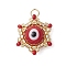 Beaded Star Eye Charms, Loom Pattern Glass Seed Beads Pendants, with Lampwork, Jump Rings, Red, 17.5x15.5x8.5mm, Hole: 2.5mm
