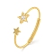 Star Brass Pave Clear Cubic Zirconia Open Cuff Bangles for Women, Real 18K Gold Plated, Inner Diameter: 1-3/4x2-1/2 inch(4.3x6.3cm)