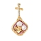 Brass Twister Clasps, with Enamel and Natural Pearl, Long-Lasting Plated, Musical Instruments, Real 18K Gold Plated, 40x20x15mm, Hole: 1.2mm