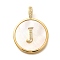 Rack Plating Brass Micro Pave Clear Cubic Zirconia Pendants with Shell, Letter Series Charms, Long-Lasting Plated, Lead Free & Cadmium Free, Letter J, 32x24x3.5mm, Hole: 6x3mm