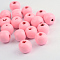 Natural Wood Beads, Dyed, Round, Pink, 12x11mm, Hole: 4mm, about 1800pcs/1000g
