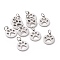 304 Stainless Steel Pendants, Flat Round with Dog Paw Prints, Stainless Steel Color, 14x12x1.1mm, Hole: 4mm