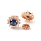 Flower Brass Micro Pave Clear Cubic Zirconia Stud Earrings, with Capri Blue Rhinestone for Women, Rose Gold, 11mm