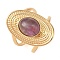 Oval Natural Amethyst Finger Rings, Ion Plating(IP) 304 Stainless Steel Cuff Rings for Women, Soldered, Real 14K Gold Plated, 24mm, Gemstone: 11.5x9.5mm, Adjustable