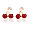 Brass Micro Pave Cubic Zirconia and Resin Pendants, Cherry Charms, Light Gold, 13~13.5x11.5~12x6mm, Hole: 2x4.1mm