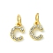 Rack Plating Alloy Rhinestone Pendants, Cadmium Free & Lead Free, Letter C, 11x7.5x2mm, Hole: 5mm