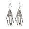 Halloween Themed Skull Hand Dangle Earrings, with 304 Stainless Steel Earring Hooks, Antique Silver & Stainless Steel Color, 50x21.5mm