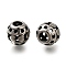 304 Stainless Steel European Beads, Large Hole Beads, Rondelle with Heart, Antique Silver, 10x9.5mm, Hole: 4mm