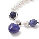 Braccialetto di fascino del cuore di lapislazzuli naturali con catene di perline di perle naturali per le donne BJEW-TA00255-01-4