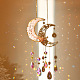 天然水晶チップと真鍮の月吊りサンキャッチャーペンダント装飾  クリスタル ab ティアドロップ ガラス プリズム ペンダント  320x85mm PW23041124042-1