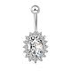 Piercing Jewelry Real Platinum Plated Brass Rhinestone Oval Navel Ring Belly Rings AJEW-EE0001-26A-1