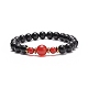 Cornaline d'agate rouge naturelle (teintée et chauffée) et bracelet extensible de perles rondes en onyx noir BJEW-JB08642-1