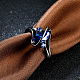 馬の目キュービックジルコニアリング  真鍮パーティーリング  ブルー  ガンメタ色  usサイズ7（17.3mm） RJEW-BB16570-7C-4