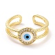 Enamel Evil Eye Open Cuff Ring with Clear Cubic Zirconia RJEW-A007-04LG-3
