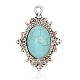 Oval Antique Silver Plated Alloy Synthetic Turquoise Pendants PALLOY-J502B-01AS-1