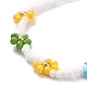Peinture de cuisson de fleurs de marguerite faites à la main et bracelets extensibles en perles de verre teint BJEW-JB07668-04-4