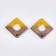 樹脂＆ウォールナットウッドリンクコネクター  菱形  ゴールド  27.5x27.5x3~3.5mm  穴：2mm RESI-S367-15B-2