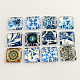 Cabuchones de cristal cuadrados de azul y blanco porcelana GGLA-S022-12mm-09-1