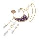 Wire Wrapped Natural Amethyst Chip & Brass Moon Pendant Decorations HJEW-JM01504-02-2