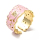 Enamel Butterfly and Heart Open Cuff Ring with Clear Cubic Zirconia RJEW-G254-02G-4