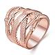 Classic Real Rose Gold Plated Tin Alloy Czech Rhinestone Wide Band Finger Ring RJEW-BB00967-02-1