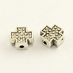 Stile tibetano trasversali in lega di zinco perline, argento antico, 8x8x3.5mm, Foro: 1 mm