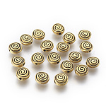 Tibetan Style Alloy Beads, Flat Round with Helix, Cadmium Free & Nickel Free & Lead Free, Antique Golden, 8x8x4mm, Hole: 1mm