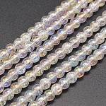 Hebras de perlas de cuarzo craquelado sintético electrochapa, Redondo ab color plateado, claro ab, 10mm, agujero: 1 mm, aproximamente 40 pcs / cadena, 15.7 pulgada