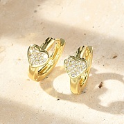 Серьги-кольца из латуни с микропаве и прозрачным кубическим цирконием в форме сердца EJEW-D311-106G