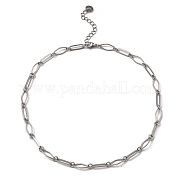 304 Stainless Steel Rhombus & Oval Link Chain Necklace BJEW-B072-03P