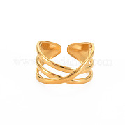 Ion Plating(IP) 304 Stainless Steel Criss Cross Wide Open Cuff Ring for Women RJEW-S405-168G