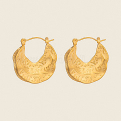 Boucles d'oreilles créoles en acier inoxydable 304 texturé, style vintage, en forme de lune, véritable 18k plaqué or, 26.7x25.4mm