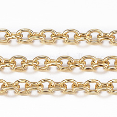 Catene portacavi in acciaio inossidabile placcate ionica (ip) 304, con la bobina, saldato, ovale, vero placcato oro 18k, 2.5x2x0.5mm, circa 65.61 piedi (20 m)/rotolo