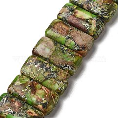 Brins de perles de jaspe impérial synthétiques, teinte, rectangle, 2-trou, lime green, 10x20x5mm, Trou: 0.9mm, Environ 17 pcs/chapelet, 6.89'' (17.5 cm)