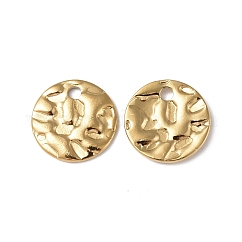 Ionenplattierung (IP) 304 Edelstahl-Anhänger, strukturiert, flache runde Charme, echtes 18k vergoldet, 10x1 mm, Bohrung: 1.4 mm