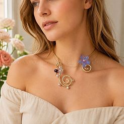 Verstellbare Manschetten-Choker-Halsketten aus Legierung und Harz mit spiralförmigem Blumenmuster und Imitationsperlen&nbsp;WG54258-01