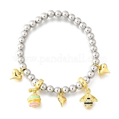 Braccialetti con ciondoli in ottone e smalto con perline rotonde per donna&nbsp;BJEW-D317-11D-PG