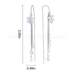 Boucles d'oreilles pendantes en forme de fleur avec pampille en chaîne et zircone cubique transparente anti-ternissement&nbsp;JE1046A