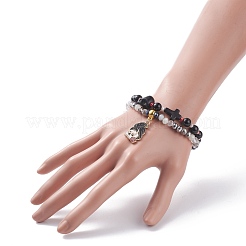 Braccialetti di fascino dello smalto della lega di Halloween di stile 2pcs 2 con la croce del cranio&nbsp;BJEW-JB08006